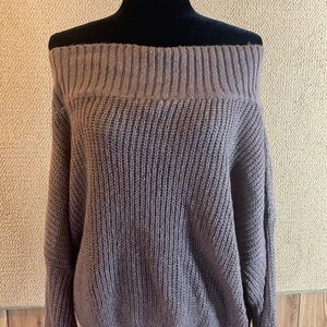 Brown off the shoulder knitted sweater